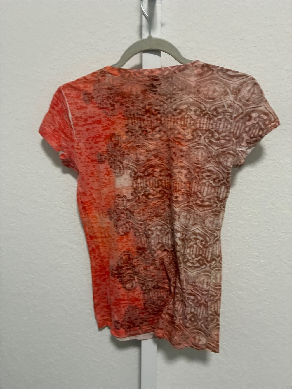 Prana Orange and Brown Boho Patterned V-Neck Short Sleeve Tee - Picture 5 of 7